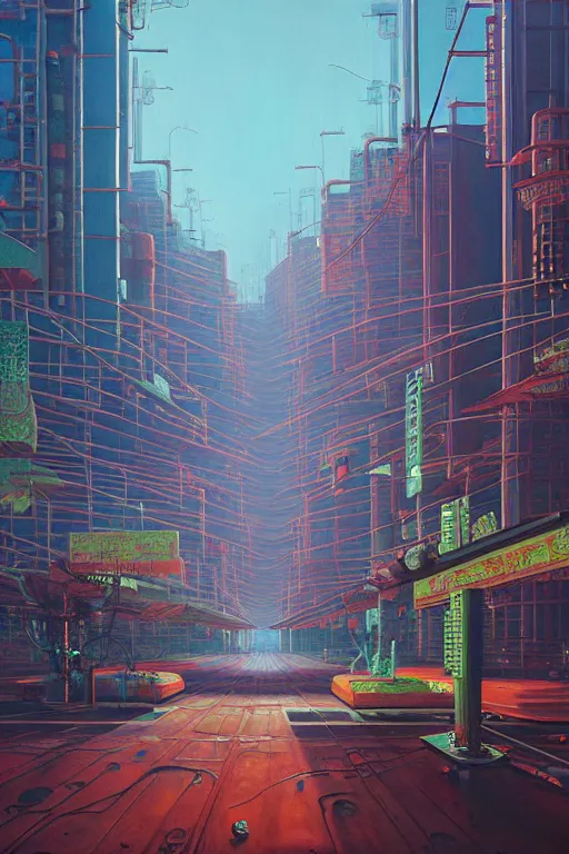 Image similar to downtown tokyo in a redwood solar punk vision, oil on canvas by klaus burgle, simon stalenhag, ultra - realistic 3 d depth shading