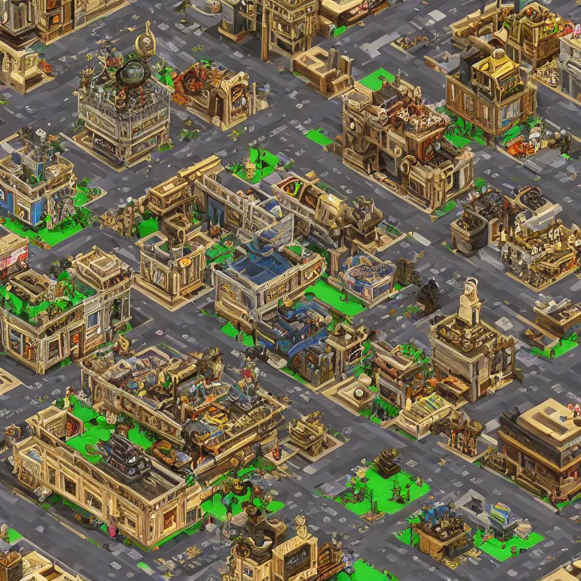 Image similar to isometric steampunk city block in minecraft