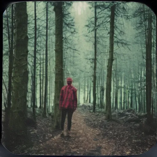 Image similar to skinwalker in a forest, blurry photo, polaroid, expired film,