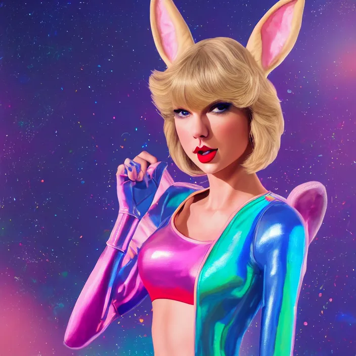 Image similar to portrait of Taylor Swift as LOLA BUNNY in SPACE JAM. HD, 4K. intricate abstract. intricate artwork. by Tooth Wu, wlop, beeple, dan mumford. octane render, trending on artstation, greg rutkowski very coherent symmetrical artwork. cinematic, hyper realism, high detail, octane render, 8k, iridescent accents