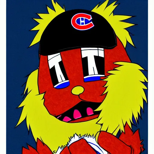 Image similar to violent anime Portrait of Youppi the Habs Montreal Canadiens Mascot as a very sad and menacing pokemon, giving the finger, flipping the crowd, highly detailed anime, nightmarish high evolution, 1993, legendary, smooth, sharp focus, dynamic lighting, intricate, trending on ArtStation, shiny Youppi as suprised pikachu, illustration pokemon, art by WLOP