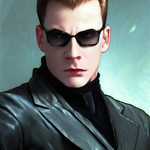 Image similar to Albert Wesker from Resident Evil, highly detailed, digital painting, artstation, concept art, smooth, sharp focus, illustration, ArtStation, art by artgerm and greg rutkowski and alphonse mucha and J. C. Leyendecker and Edmund Blair Leighton and Katsuhiro Otomo and Geof Darrow and Phil hale and Ashley wood and Ilya repin and Charlie Bowater