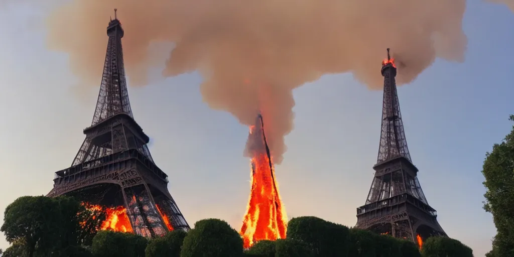 eiffel tower is burning, realistic footage, natural | Stable Diffusion ...