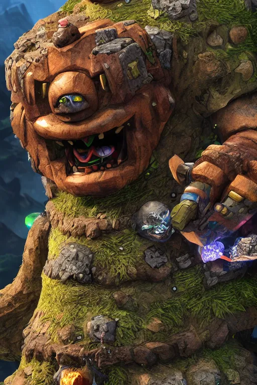 Image similar to zelda fantasy art giant golem troll wood rock greeble gemstone, global illumination ray tracing hdr fanart arstation by sung choi and eric pfeiffer and gabriel garza and casper konefal