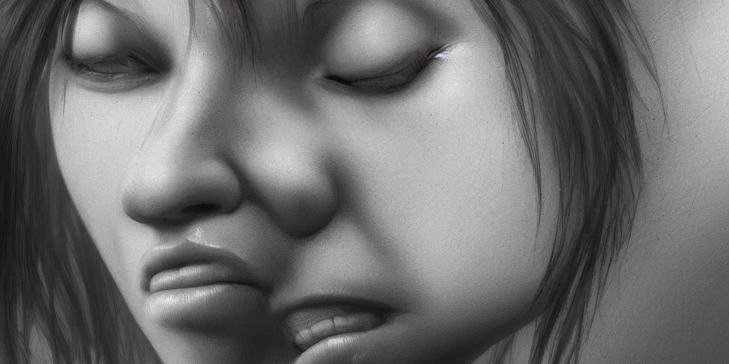 Prompt: A closeup of a woman without a mouth, hyperdetailed, artstation, cgsociety, 8k