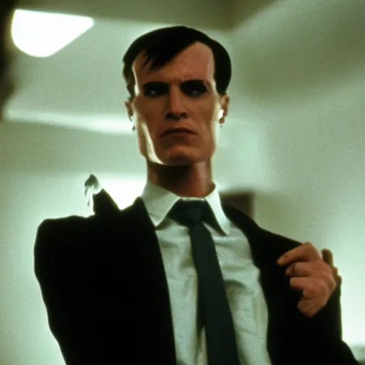 Prompt: an angel as the american psycho, cinematic still