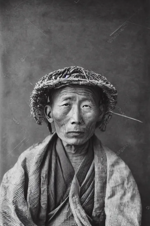 Prompt: ultra realistic vintage photo portrait of a tibetan man made of birdcage