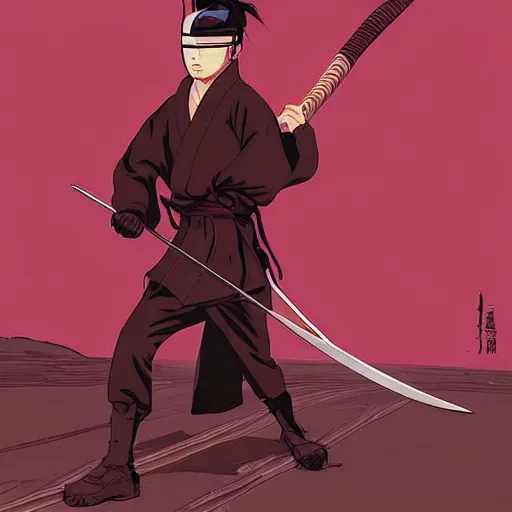 Prompt: fox samurai with katana, tomer hanuka