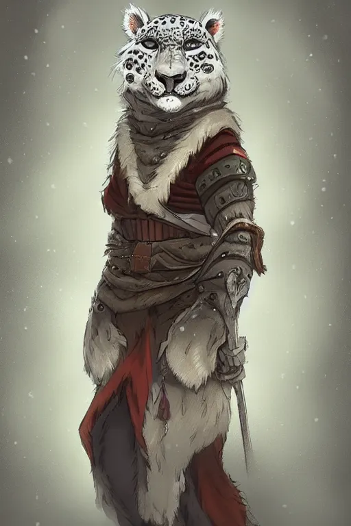 Prompt: anthropomorphic medieval snow leopard, trending on artstation, trending on furaffinity, digital art, by kawacy, anime, furry art, warm light, backlighting, cartoon, concept art