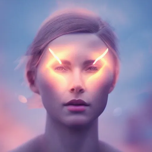 Image similar to portrait art of female angel by alessio albi 8 k ultra realistic, angel wings, lens flare, atmosphere, glow, detailed, intricate, full of colour, cinematic lighting, trending on artstation, 4 k, hyperrealistic, focused, extreme details, unreal engine 5, cinematic, masterpiece