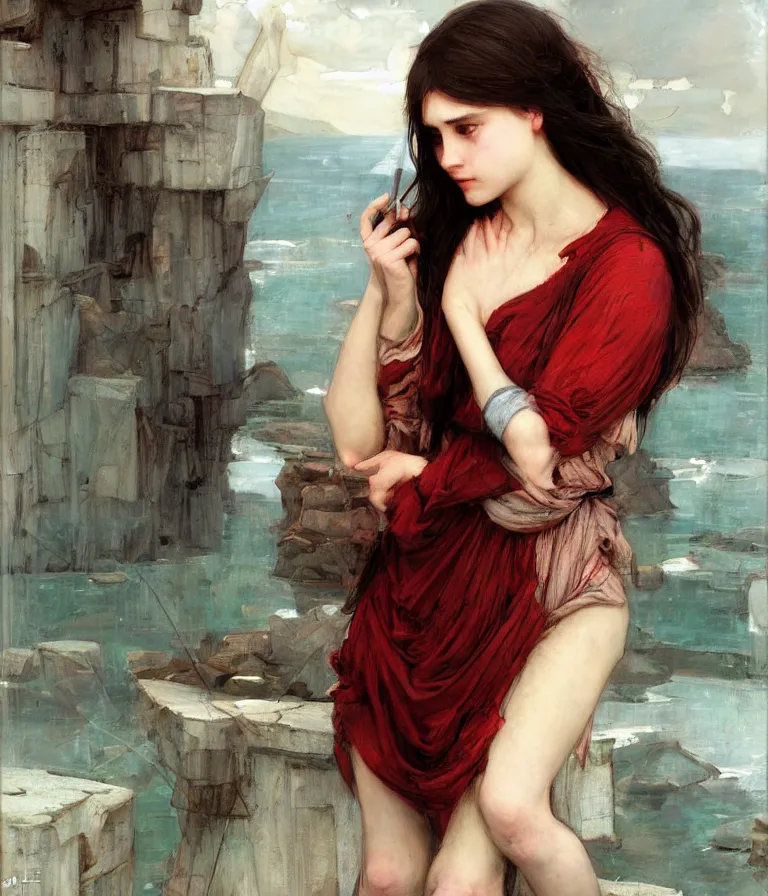 Image similar to illustration of heartbreak by john william waterhouse, digital art, studio lighting, artstation, colorful