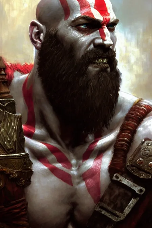 Prompt: god of war kratos portrait dnd, painting by gaston bussiere, craig mullins, greg rutkowski, yoji shinkawa