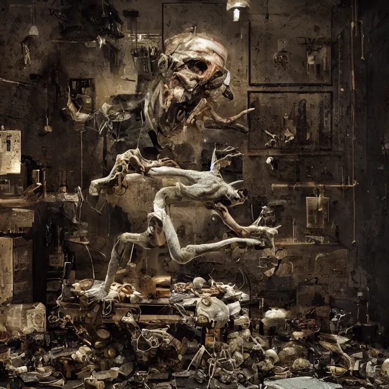 Image similar to laboratory miniature creature in pain and anger and revange by Christopher Soukup, David Fincher, Dan Witz, Gregory Crewdson, Huleeb, Lee Griggs, Mike Nash, Paul Chadeisson, Stephen Shore, sideshow collectibles, Terry Richardson, Vitaly Bulgarov
