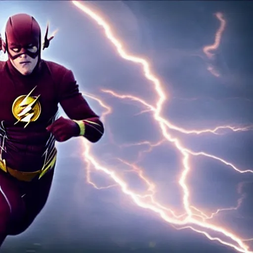 Prompt: film still of jack black playing the flash by zach snyder, epic lighting storm speed force