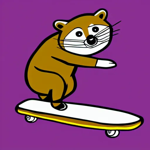 Prompt: cartoon illustration of a raccoon riding a skateboard