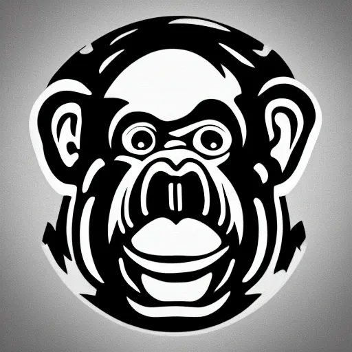 Image similar to [mobster chimp, close up, abstract logo on a dark background]