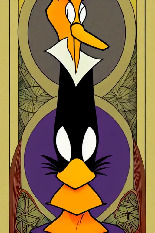 Image similar to epic professional digital art of the'fool tarot card with daffy duck ', painted, stunning, artistic, art nouveau, impressive, best on artstation, cgsociety, much wow, masterpiece