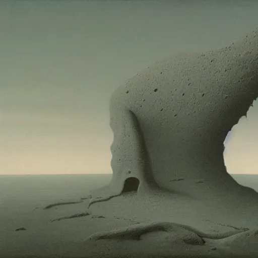 Prompt: Monster shaped like a mountain by zdzisław beksiński