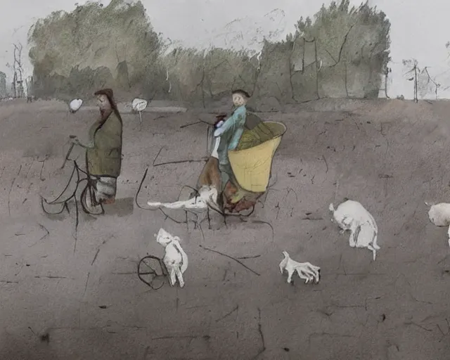 Image similar to a painting by sam toft and guy billout