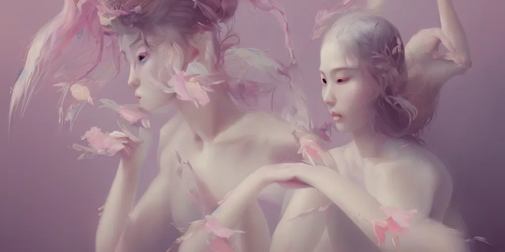 Image similar to breathtaking delicate detailed concept art painting creature, by hsiao - ron cheng, bizarre compositions, exquisite detail, pastel colors, 8 k