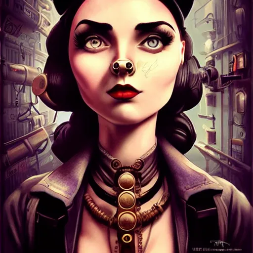 Prompt: Lofi Steampunk BioShock portrait, Pixar style, by Tristan Eaton Stanley Artgerm and Tom Bagshaw.