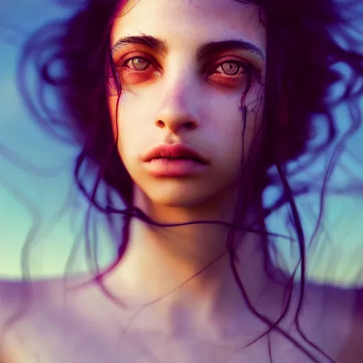 Image similar to photographic portrait of a stunningly beautiful latina emo renaissance female in soft dreamy light at sunset, soft focus, contemporary fashion shoot, in a tim burton movie, by edward robert hughes, annie leibovitz and steve mccurry, david lazar, jimmy nelsson, extremely detailed, breathtaking, hyperrealistic, perfect face, octane render