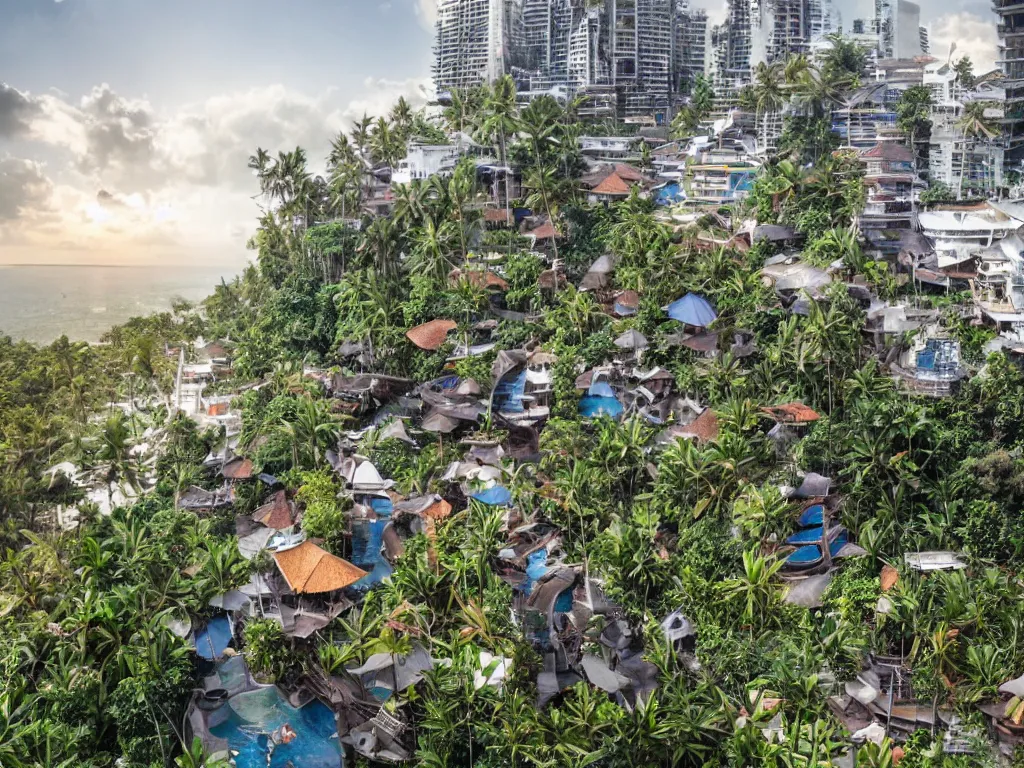 Image similar to a photo of futuristic bali island in the year 2 0 5 0, perfect faces, 5 0 mm, award winning photography