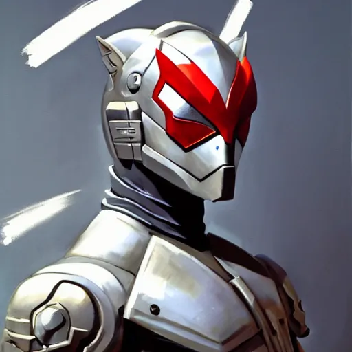 Image similar to greg manchess portrait painting of armored spiderman ultraman grey fox metal gear cyborg japanese - american hybrid as overwatch character, medium shot, asymmetrical, profile picture, organic painting, sunny day, matte painting, bold shapes, hard edges, street art, trending on artstation, by huang guangjian and gil elvgren and sachin teng