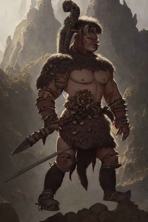 Image similar to orc barbarian wearing leather armor, full body shot, exquisite details, earth magic, mid view, design on a white background, by karl kopinski, james gurney, rockwell, studio muti, greg rutkowski, makoto shinkai, takashi takeuchi, studio ghibli