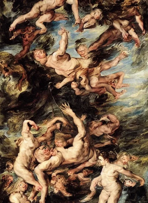 Prompt: ( ( ( ( ( painting, people falling off a playground, slide monkey bars, adventure playground, fall of the damned by peter paul rubens ) ) ) ) ) by peter paul rubens!!!!!!!