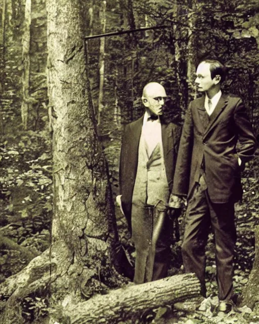 Image similar to close - up of edgar cayce and aldous huxley in a forest, epic hyper detailed award winning color portrait photography