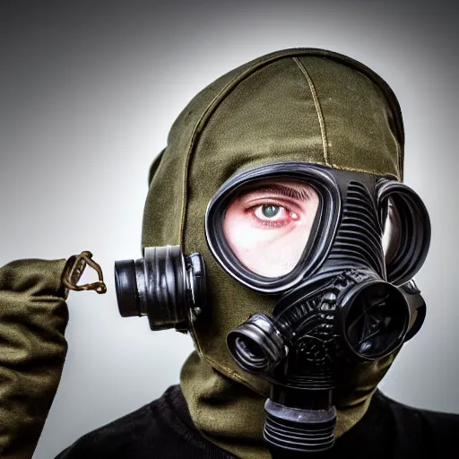 Image similar to person wearing a soviet gasmask, highly detailed, high quality, hd, 4 k, 8 k, canon 3 0 0 mm, professional photographer, 4 0 mp, lifelike, top - rated, award winning, realistic, sharp, no blur, edited, corrected, trending