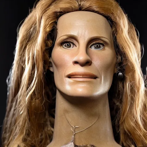 Image similar to animatronic Julia Roberts, exposed mechanics, photo, Stan Winston studios, detailed, 4k