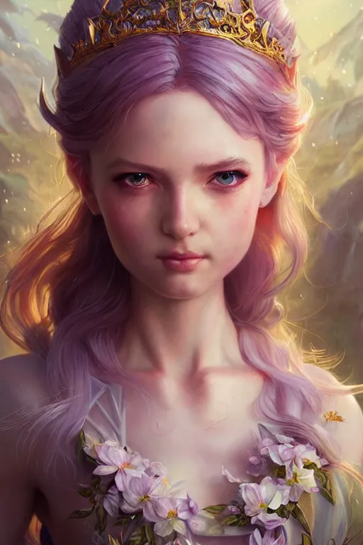 Image similar to fairy princess, highly detailed, d & d, fantasy, highly detailed, digital painting, trending on artstation, concept art, sharp focus, illustration, art by artgerm and greg rutkowski and magali villeneuve