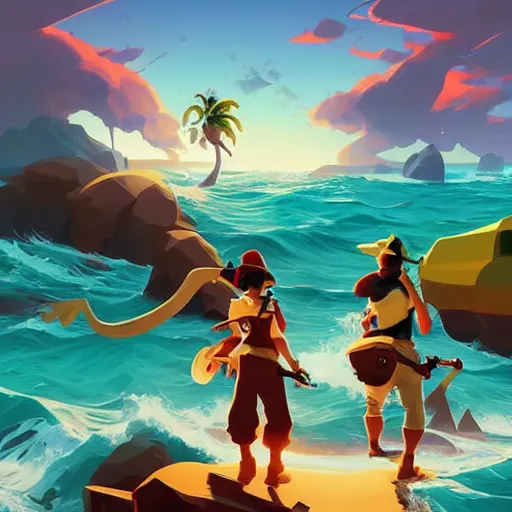 Image similar to painting treasure on sea of thieves game smooth median photoshop filter cutout vector, behance hd by jesper ejsing, by rhads, makoto shinkai and lois van baarle, ilya kuvshinov, rossdraws global illumination