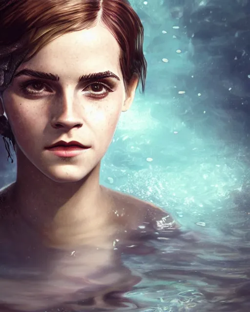 Image similar to underwater bioshock portrait of emma watson, au naturel, hyper detailed, digital art, trending in artstation, cinematic lighting, studio quality, smooth render, unreal engine 5 rendered, octane rendered, art style by klimt and nixeu and ian sprigger and wlop and krenz cushart.