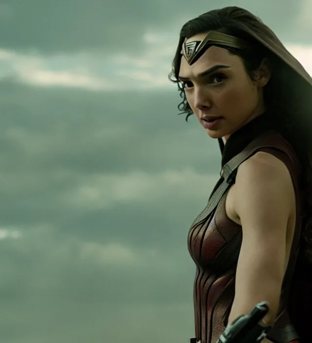 Image similar to gal gadot in star wars, movie still frame, hd, remastered, film grain, cinematic lighting