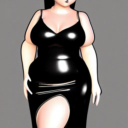 Image similar to curvy feminine hot goth cutie in a sublime elegant polished sequined black-silver latex neck-high or tube-top floor length gown, thin waist, cgsociety, photorealistic, comfy ambience, idealistic, 16k, smooth, sharp focus, trending on ArtStation, volumetric lighting