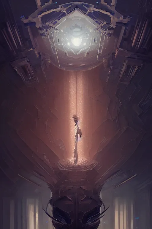 Image similar to professional concept art portrait of a ominous floating mechanical fractal species in a dark room by artgerm and greg rutkowski. cubism, an intricate, elegant, highly detailed digital painting, concept art, smooth, sharp focus, illustration, in the style of cam sykes.