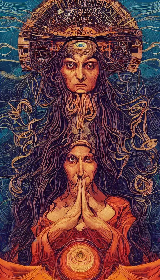 Prompt: The oracle of the ancient wisdom of dreams, italian futurism, da vinci, Dan Mumford