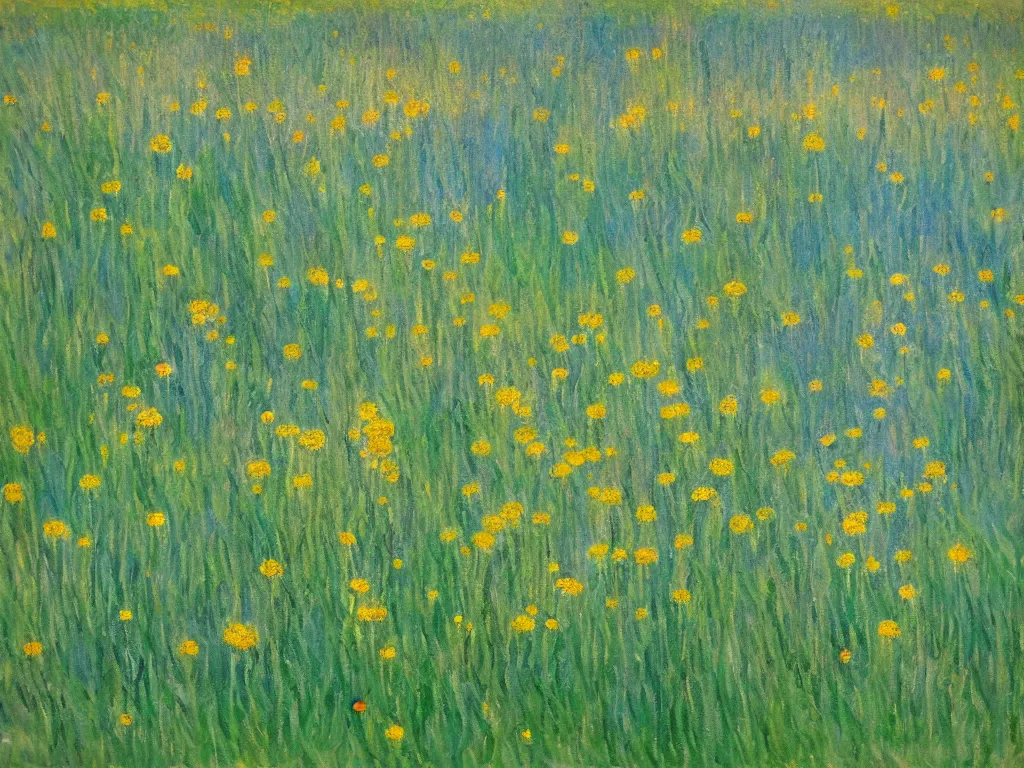 Image similar to a field of dandelions blowing in the wind, in the style of monet