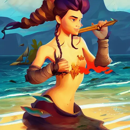 Image similar to painting mermaid treasure on sea of thieves game avatar hero smooth face median photoshop filter cutout vector, behance hd by jesper ejsing, by rhads, makoto shinkai and lois van baarle, ilya kuvshinov, rossdraws global illumination