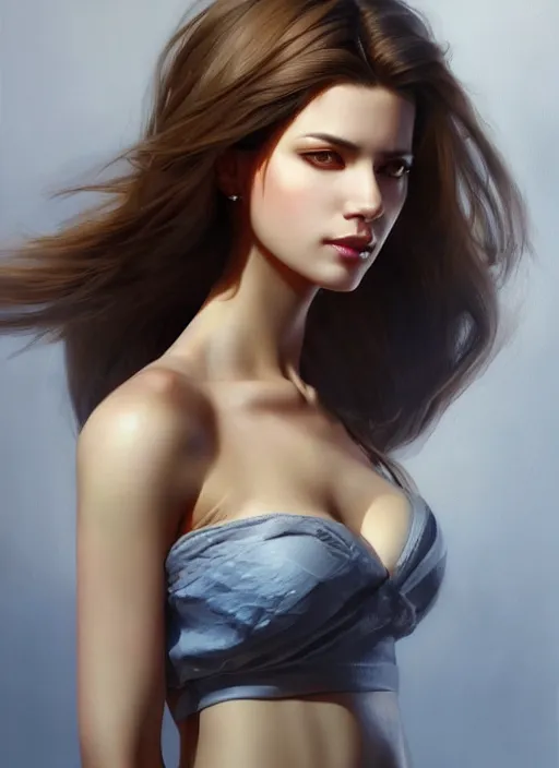 Image similar to full length photo of a gorgeous young woman in the style of stefan kostic, realistic, sharp focus, 8k high definition, insanely detailed, intricate, elegant, art by stanley lau and artgerm