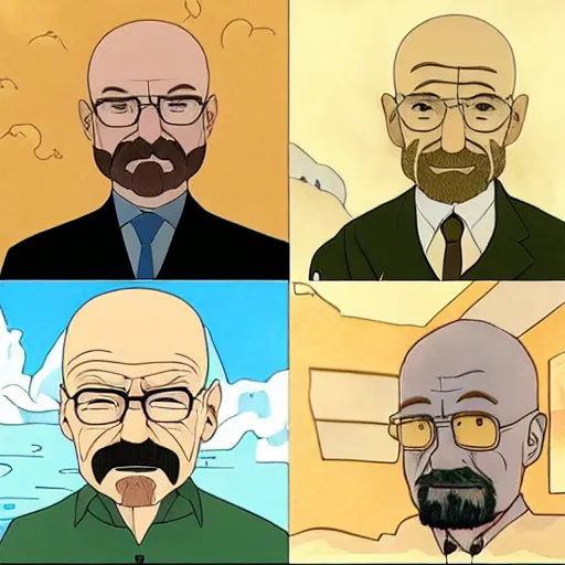 Image similar to Walter White in the style of Studio Ghibli