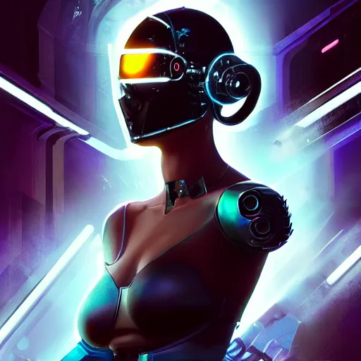 Image similar to epic mask helmet cyborg woman portrait stylized as cyberpunk 2 0 7 7 style game design fanart by gervasio canda, behance hd by jesper ejsing, by rhads, makoto shinkai and lois van baarle, ilya kuvshinov, rossdraws global illumination radiating a glowing aura global illumination ray tracing hdr render in unreal engine 5