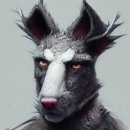 Image similar to Portrait furry ears snout collar neck paws Dragon ASPCA National Geographic Wikipedia Demiurge pet adoption quill splatterpaint rorschach 4k artstation unreal engine render greg rutkowski