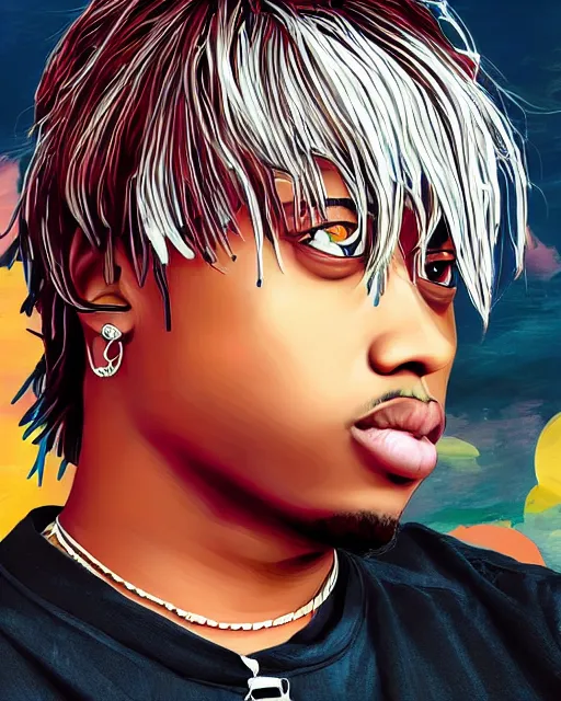 Prompt: juice wrld rapper rockstar legend highly detailed photo realistic anime digital art