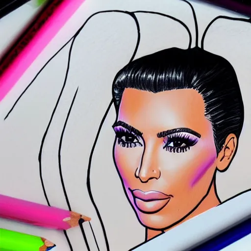 Image similar to Kim Kardashian coloring book picture in wax crayon