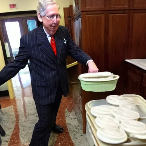 Image similar to mitch mcconnell stealing food from poor people.