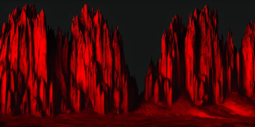 Image similar to dark gothic cathedral, gothic architecture, at the top of a red rock canyon, artstation concept art, beautiful matte painting, ultrawide angle, red and orange and black color palette, chiaroscuro lighting